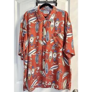 Porcini 100% Silk Shirt Surf Board Beachy Button Up Mens Sz XL Coastal Tropical